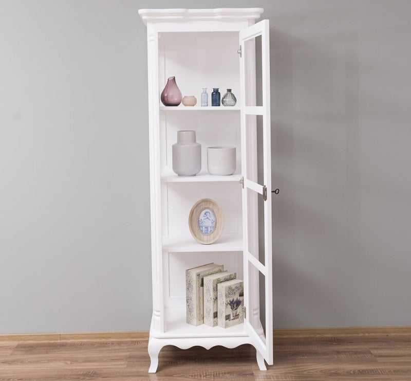 Vitrine 1 porte en pin massif GS652 – rangement intérieur porte ouverte