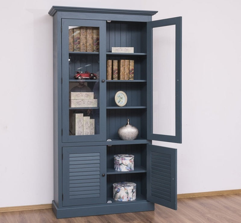 Vitrine 4 portes en pin massif GS573 – rangements portes ouvertes
