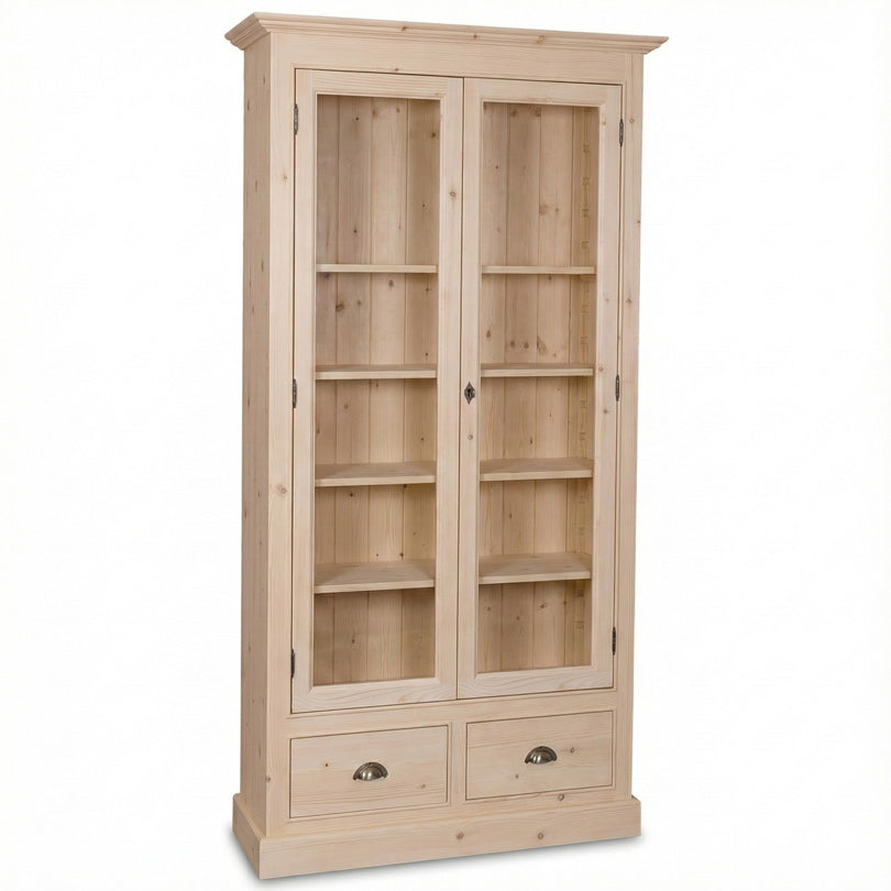 Vitrine en pin massif finition brut vue de face