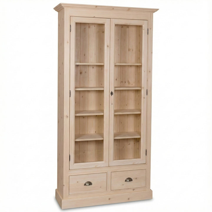 Vitrine en pin massif finition brut vue de face