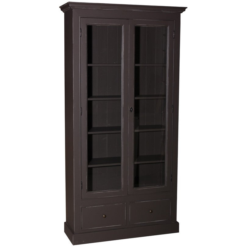 Vitrine en pin massif finition gris taupe vue de face