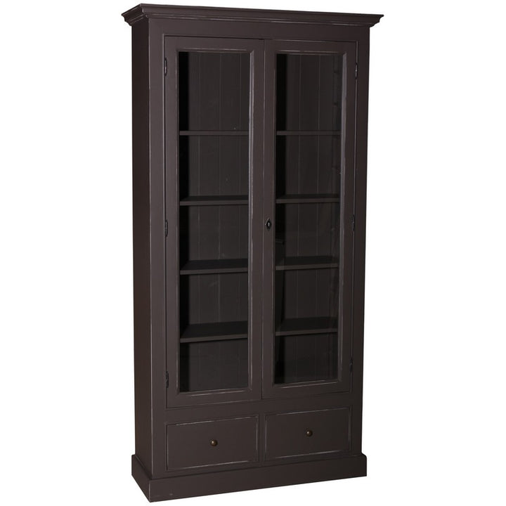 Vitrine en pin massif finition gris taupe vue de face